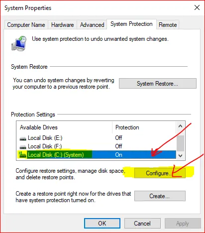 Create restore point Step 1