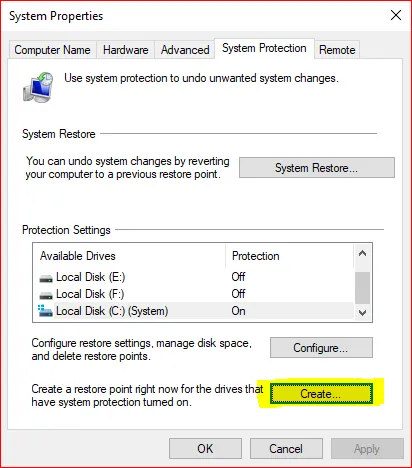 How To Create Windows Restore Point In a Simple Way Create restore point Step 3