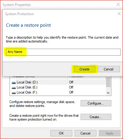 How To Create Windows Restore Point In a Simple Way Create restore point Step 4