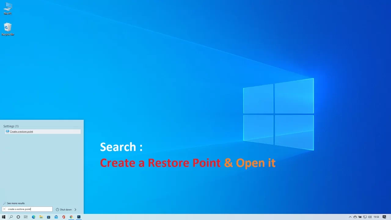 Create restore point start menu