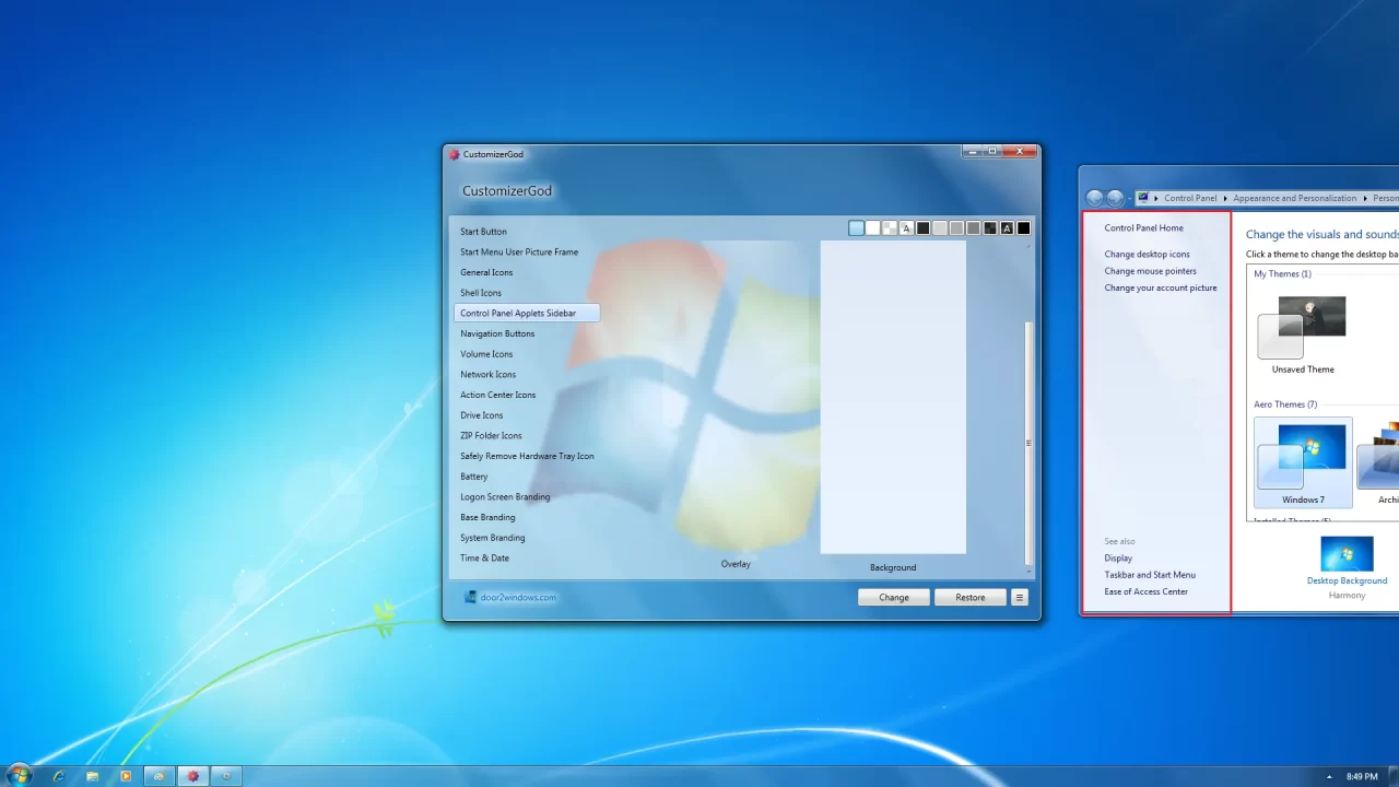 CustomizerGod Control Panel Applets Sidebar