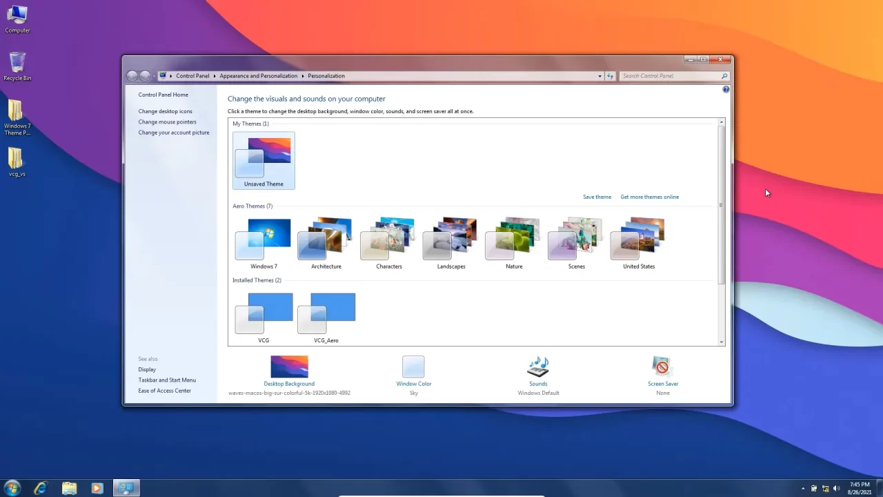 windows 7 theme change