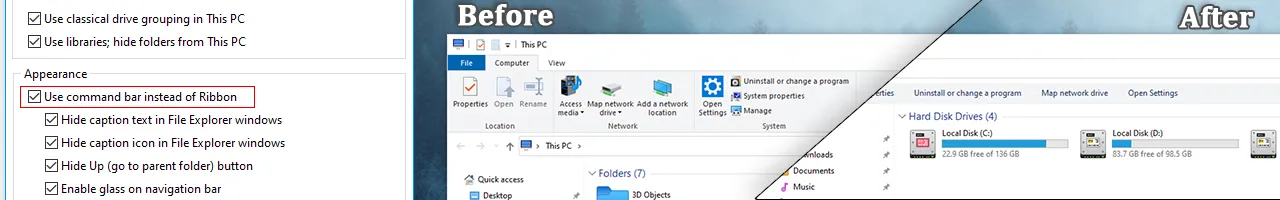 A Complete explanation of OldNewExplorer explorer ribbon disable