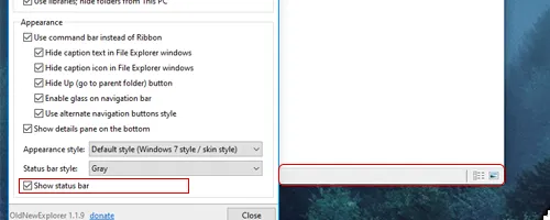 A Complete explanation of OldNewExplorer explorer status bar
