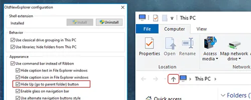 A Complete explanation of OldNewExplorer explorer top arrow