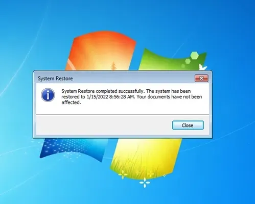 new windows 7 System restore point end