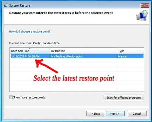 new windows 7 System restore point