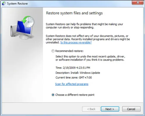 windows 7 System restore