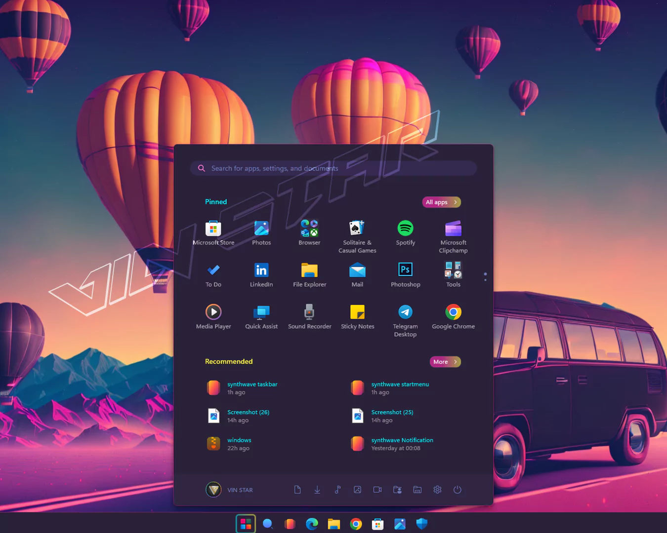 SynthWave 84 Styling for Windows 11 Windows 11 SynthWave 84 Start Menu