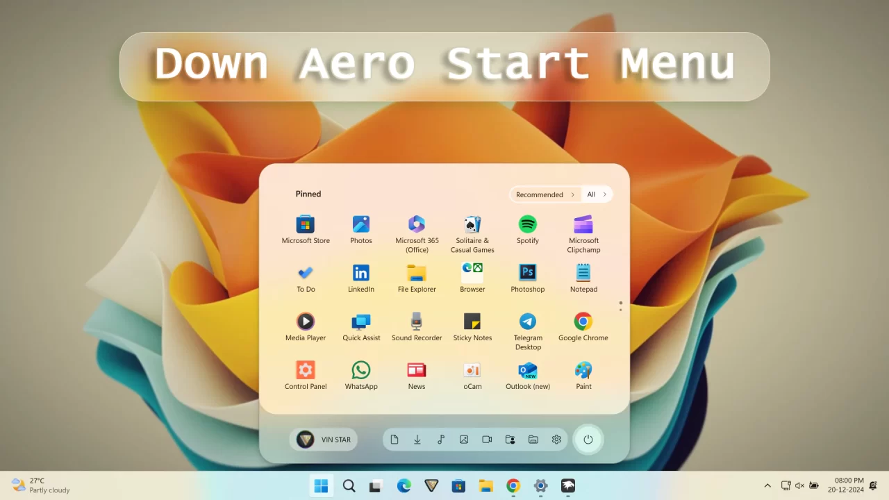 Down Aero Start Menu Down Aero Start Menu