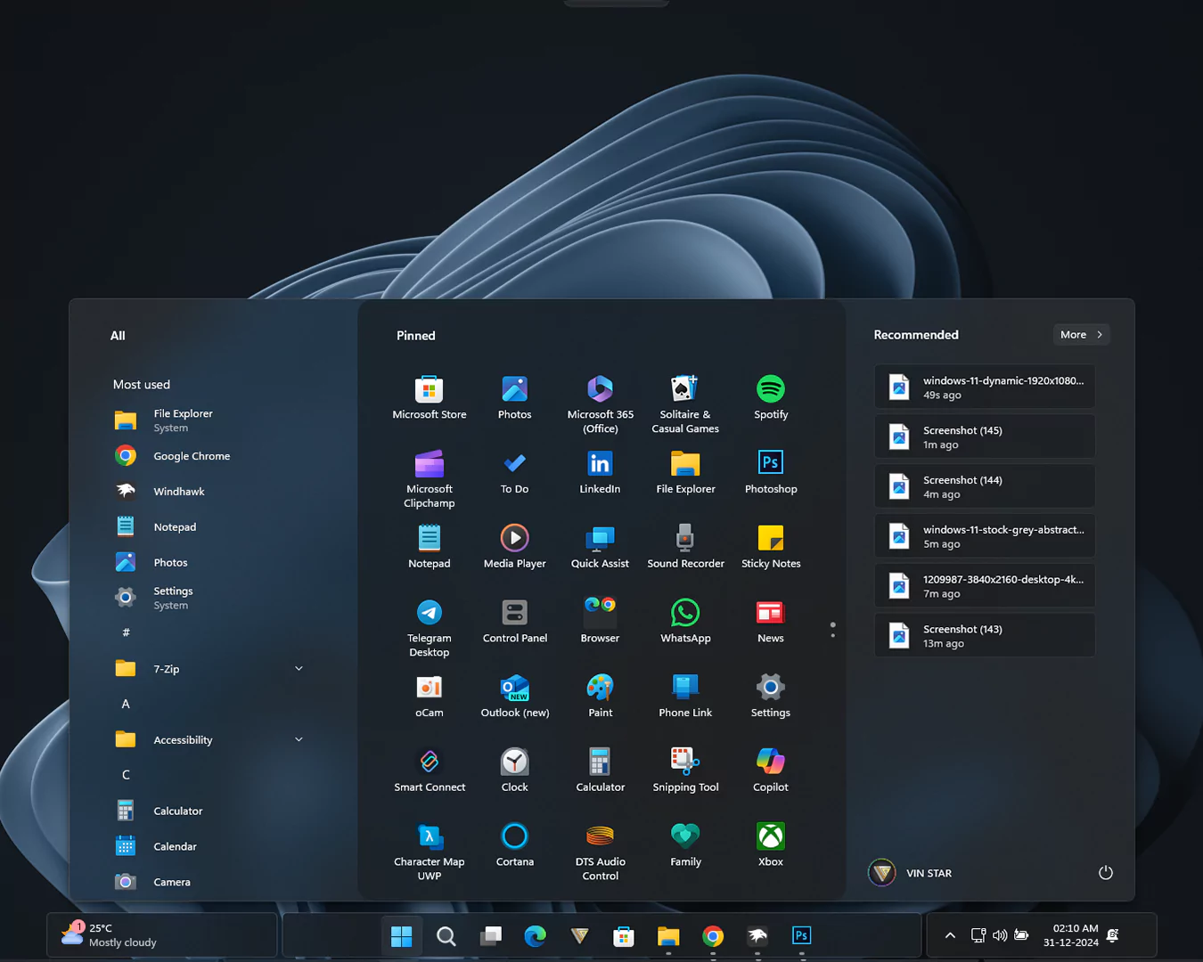 Modern Start Menu Dark Modern Start Menu for Windows-11