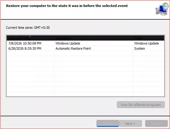 How To Create Windows Restore Point In a Simple Way System Restore dialog showing available restore points